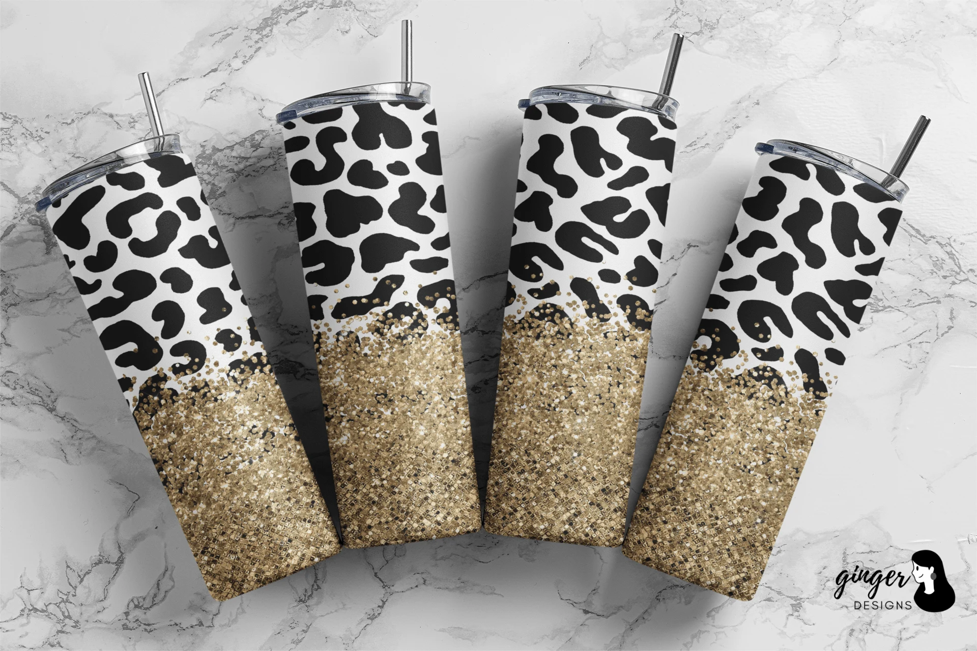 Glitter Leopard 20 Oz SkinnyTumbler featuring leopard print pattern and glitter texture