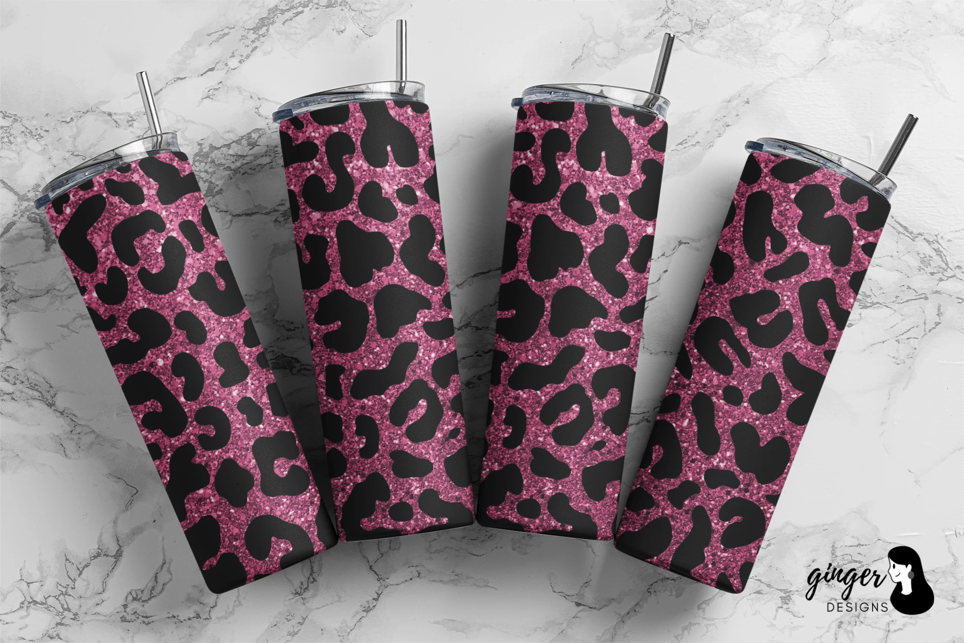 Glitter Pink Leopard 20oz Skinny Tumbler featuring leopard print and glitter texture