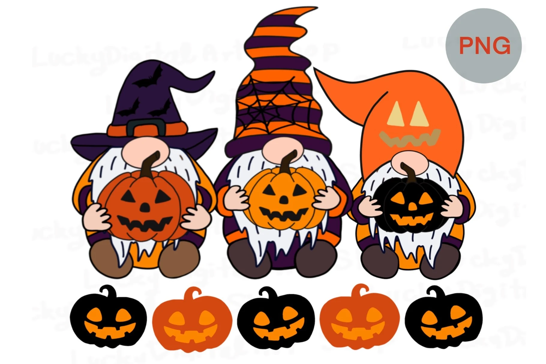 Gnome Halloween Pumpkin Clipart featuring Halloween gnomes and Jack-o'-lanterns