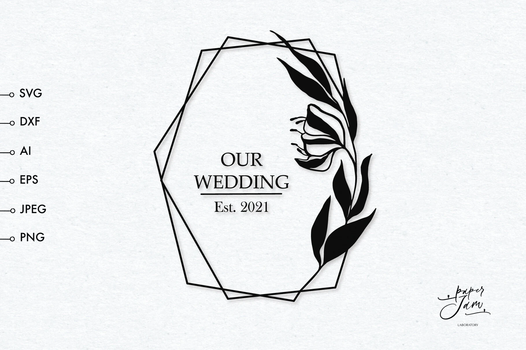 Graceful Wedding Monogram Svg featuring geometric frame and floral sprig