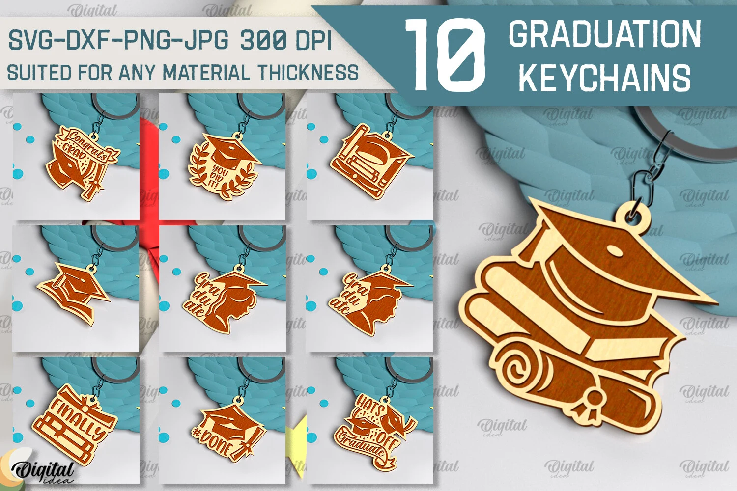 Graduation Keychains Laser Cut Bundle featuring graduation cap and diploma