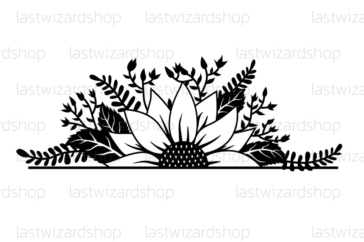 Half Sunflower Svg, Sunflower Monogram SVG design preview