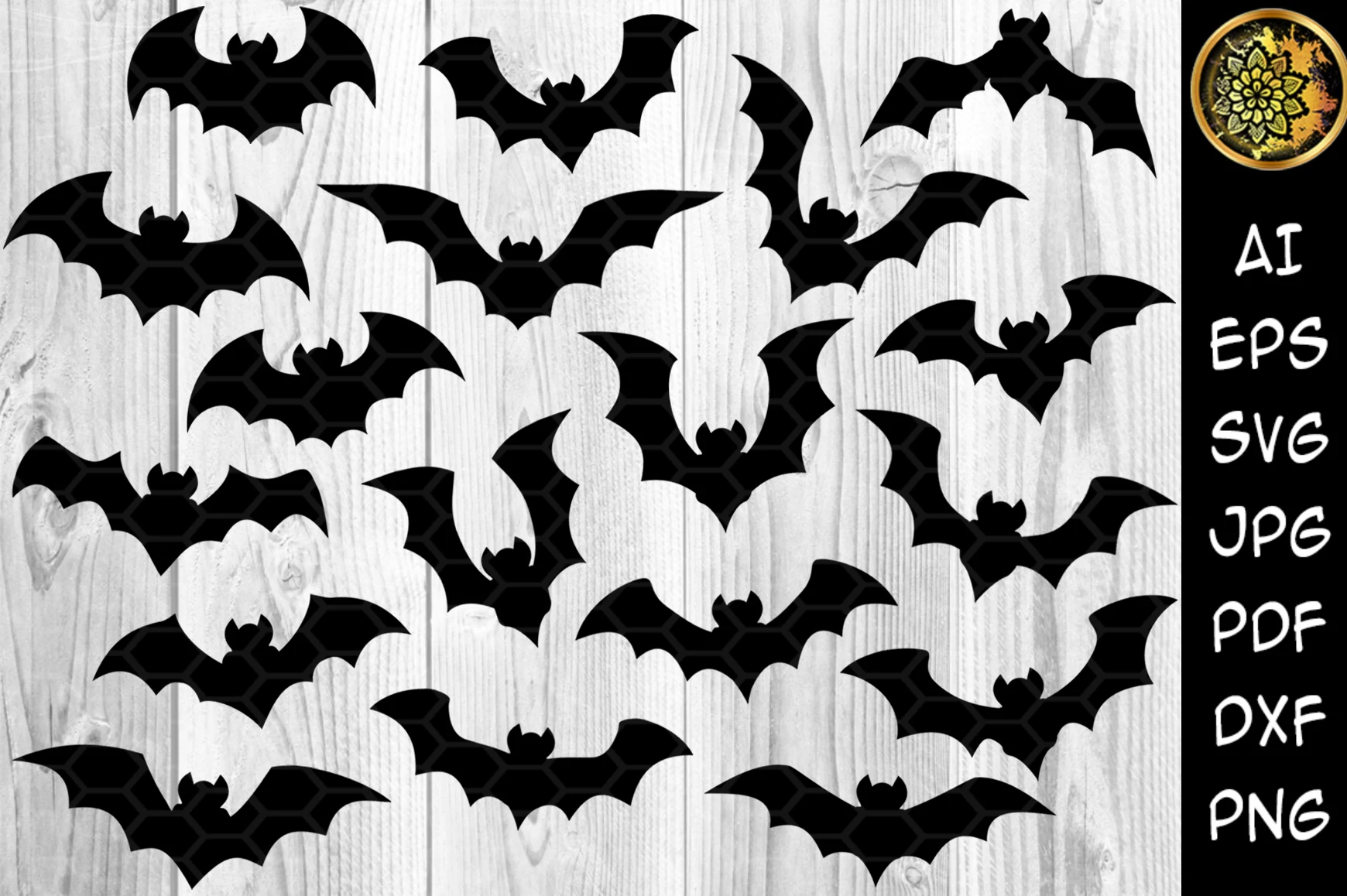 Halloween Bat Silhouette Clipart Set featuring bats and silhouette