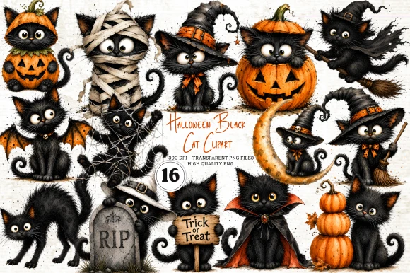 Halloween Black Cat Clipart PNG clipart design preview