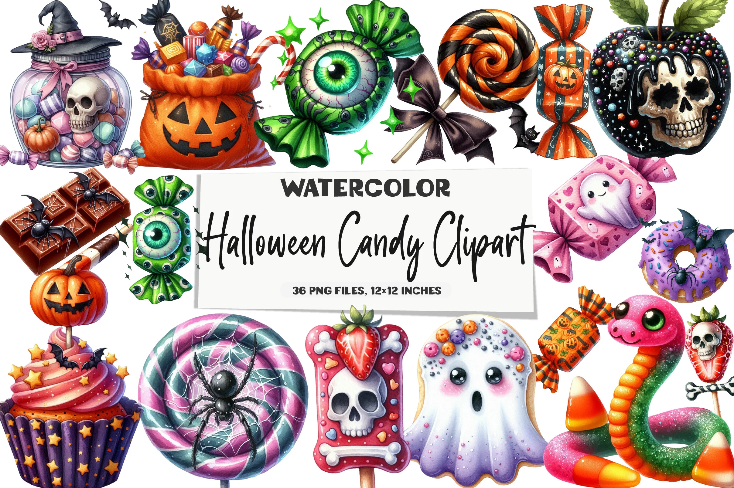 Halloween Candy Clipart Bundle featuring Halloween candy and jack-o'-lanterns