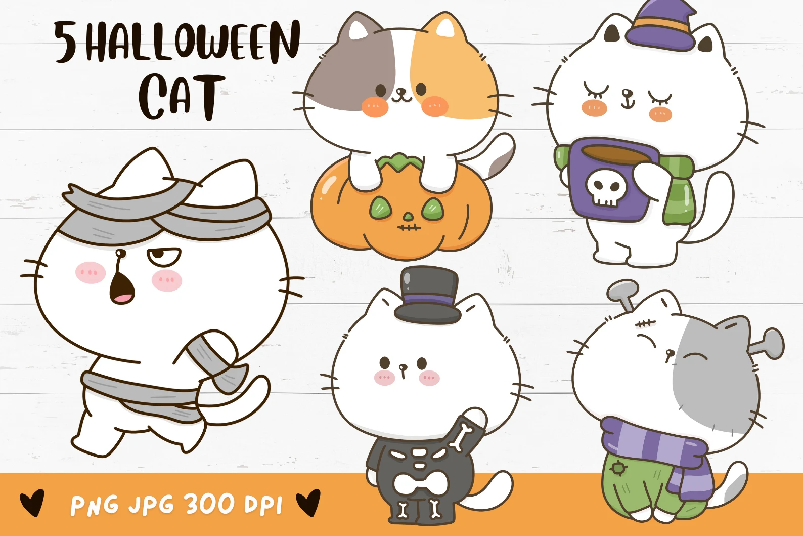Halloween Cat Clipart. Spooky Animal Cat featuring cat and mummy