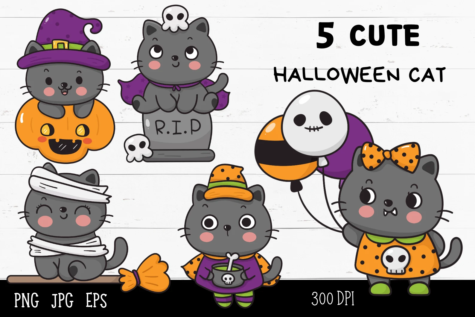 Halloween Cat Kawaii Kitten Spooky Cat preview showing cats with friendly character styling