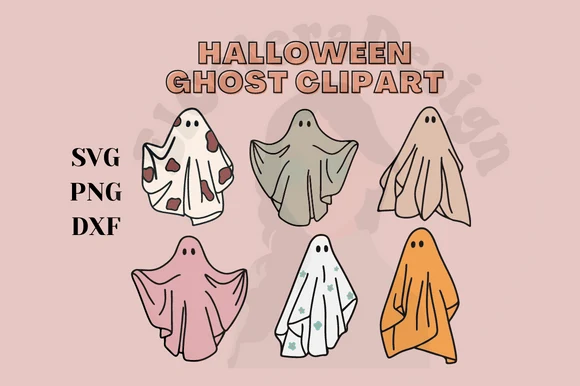 Halloween Ghost Clipart Bundle featuring ghosts and blanket-draped form