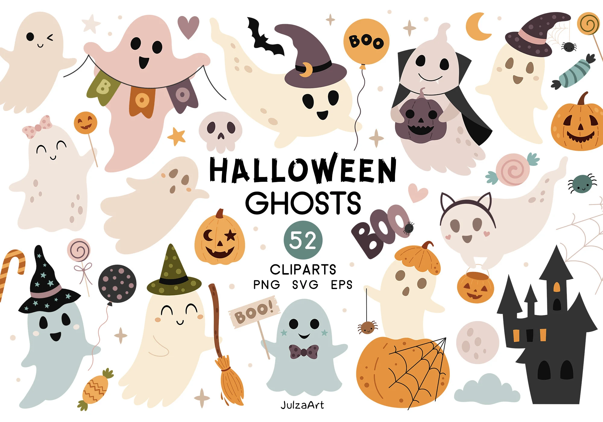 Halloween Ghost Clipart, Ghost Svg featuring ghosts and pumpkins