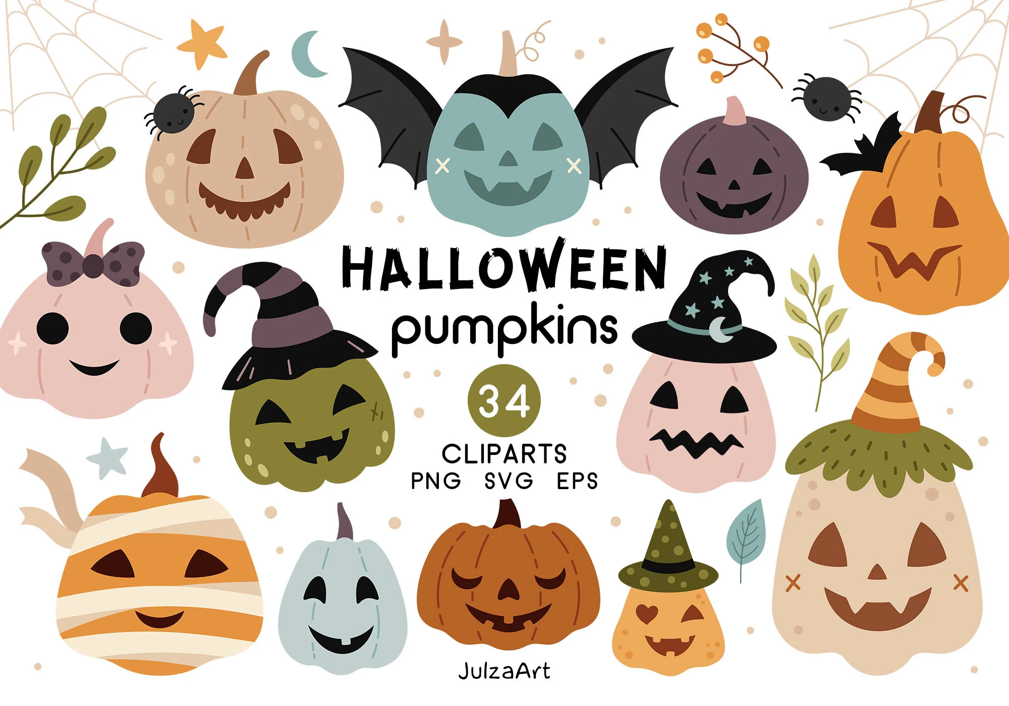 Halloween Pumpkin Clipart, Pumpkin Svg preview showing pumpkins with composition