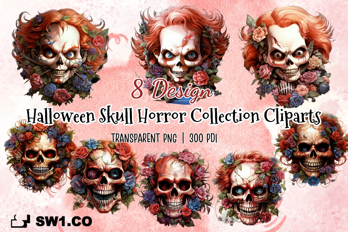 Halloween Skull Horror Scary Clipart preview showing Halloween motifs with composition