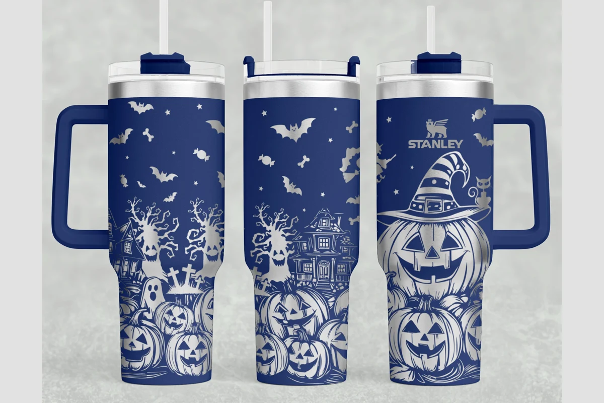Halloween Stanley 40oz Laser Wrap SVG preview showing Halloween motifs with composition
