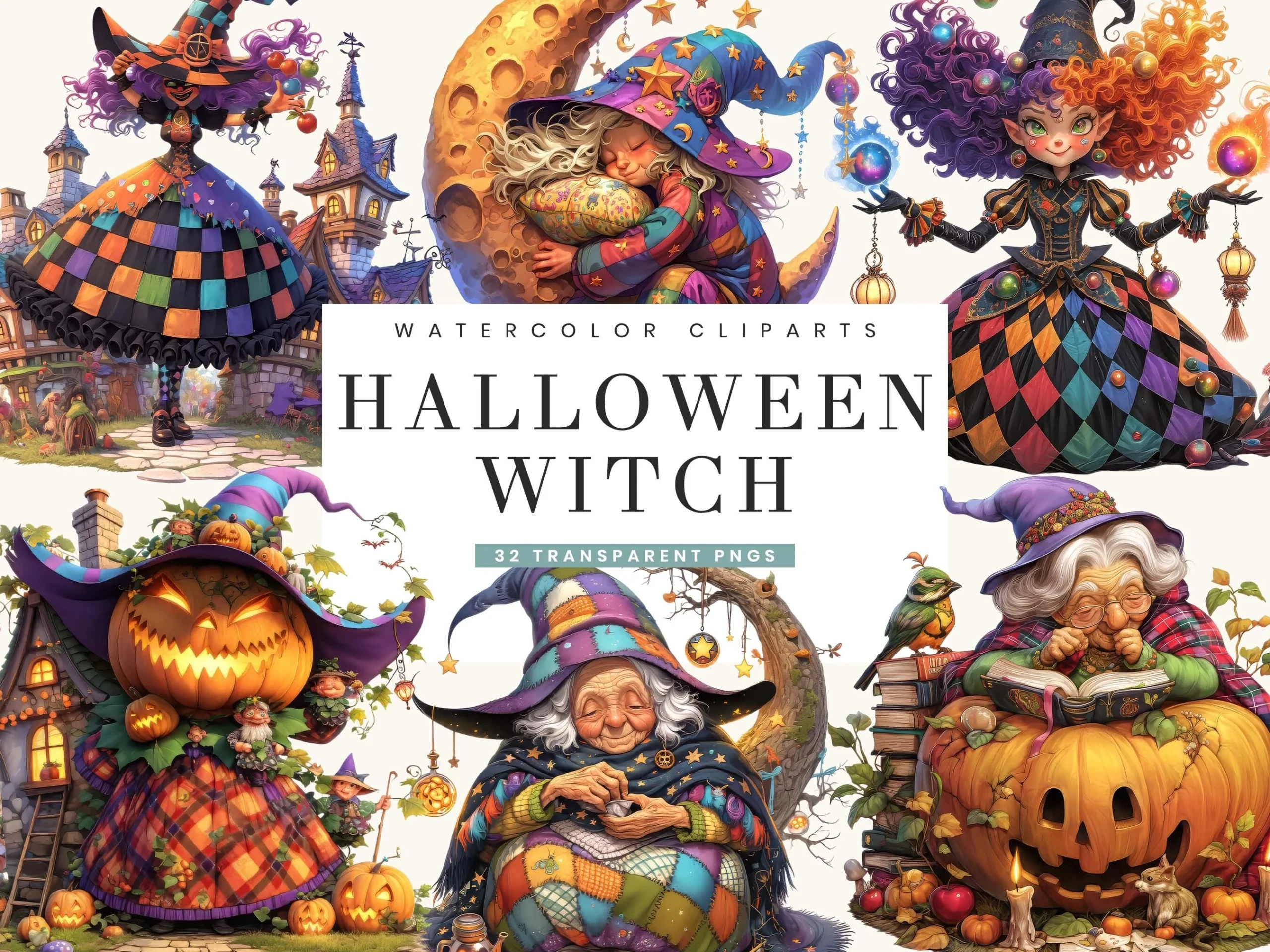 Halloween Witch Clipart Bundle clipart design preview