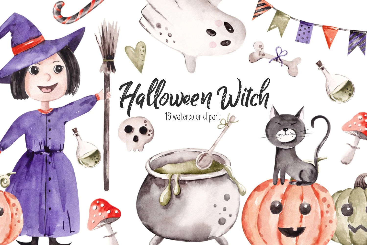 Halloween Witch - Clipart featuring witch and ghost