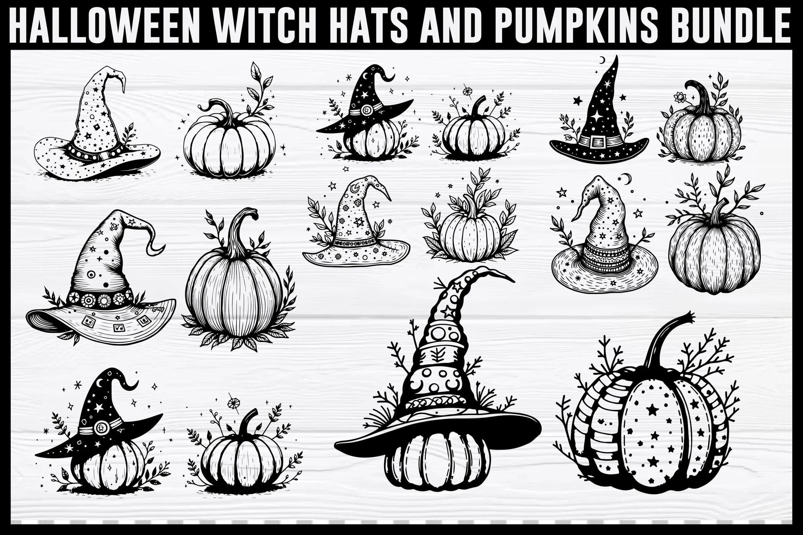 Halloween Witch Hat and Pumpkin Silhouet featuring witch hats and pumpkins