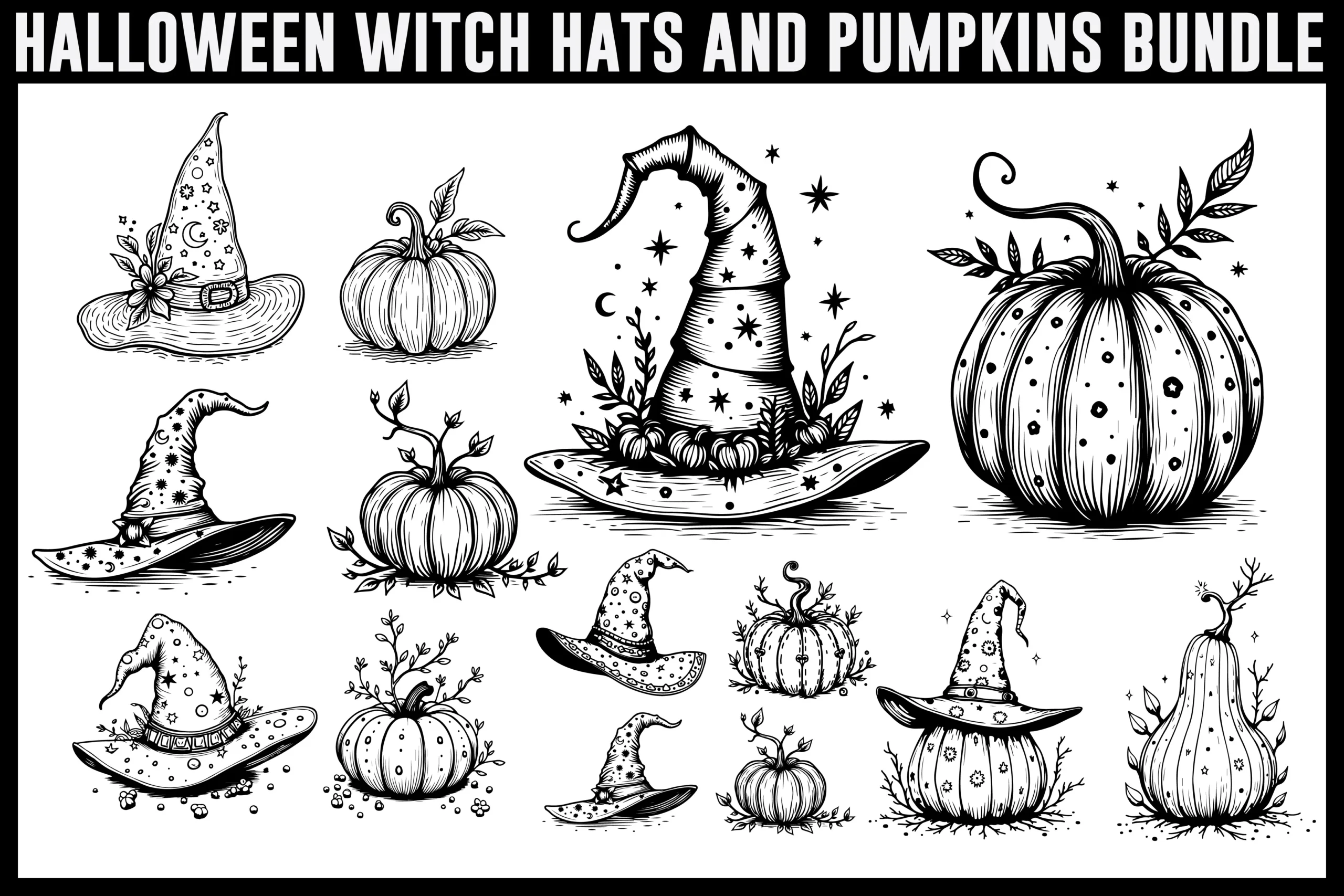 Halloween Witch Hat and Pumpkin Silhouet clipart design preview