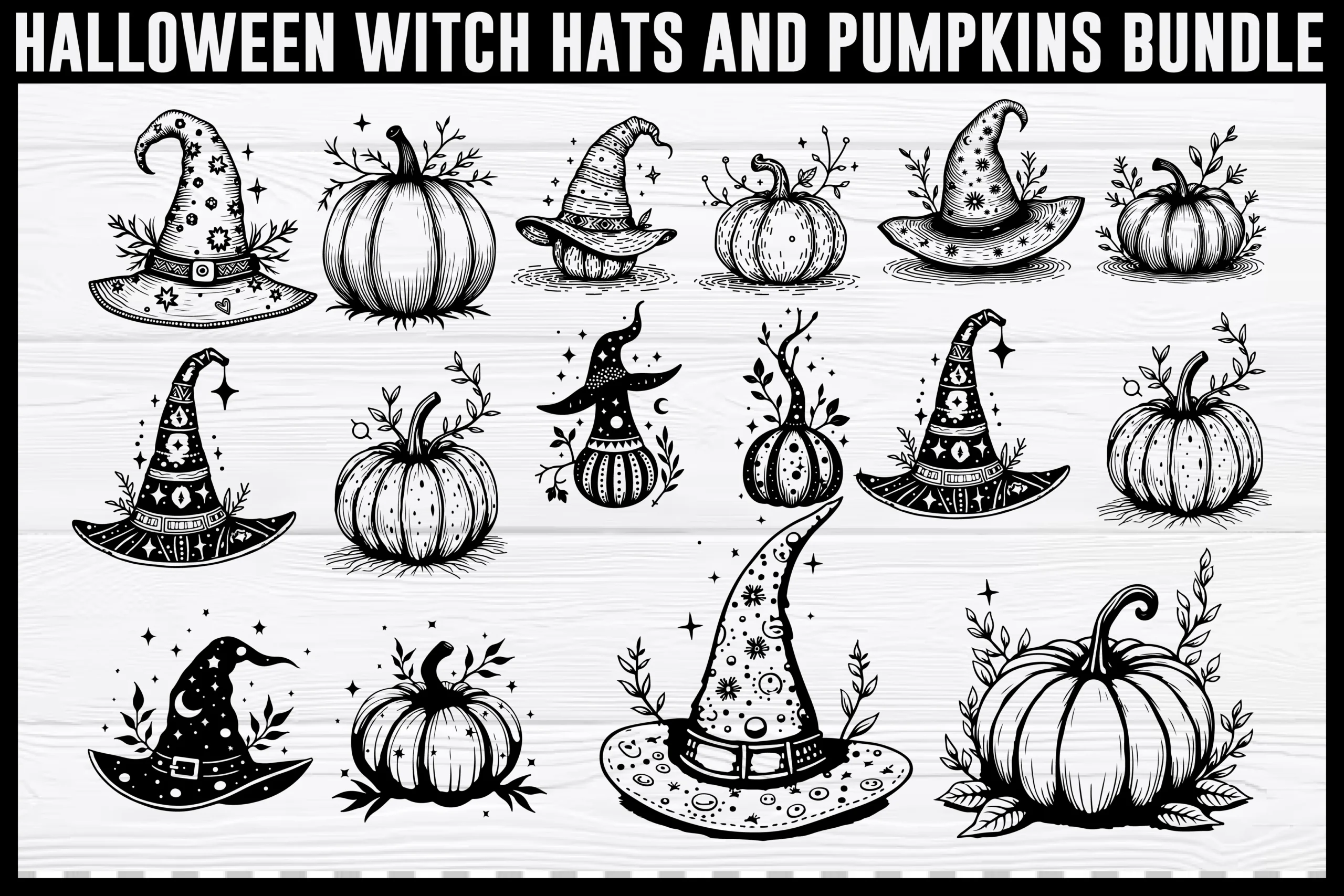 Halloween Witch Hat and Pumpkin Silhouette featuring witch hats and pumpkins