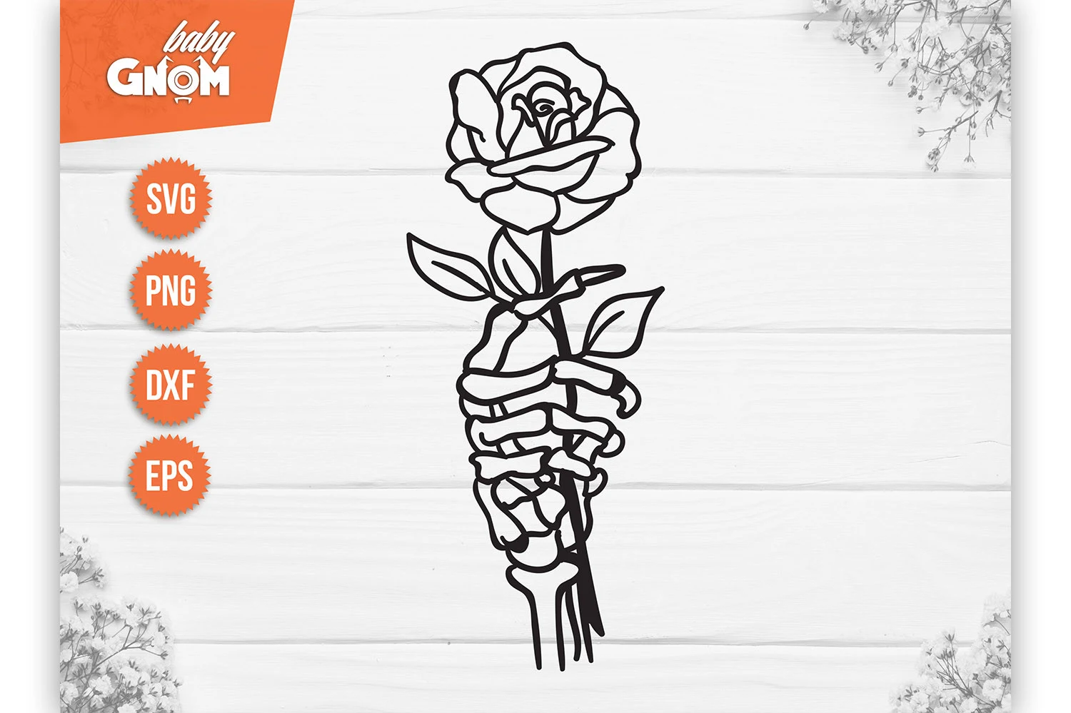 Hands Holding Rose Svg, Skeleton Holding SVG design preview