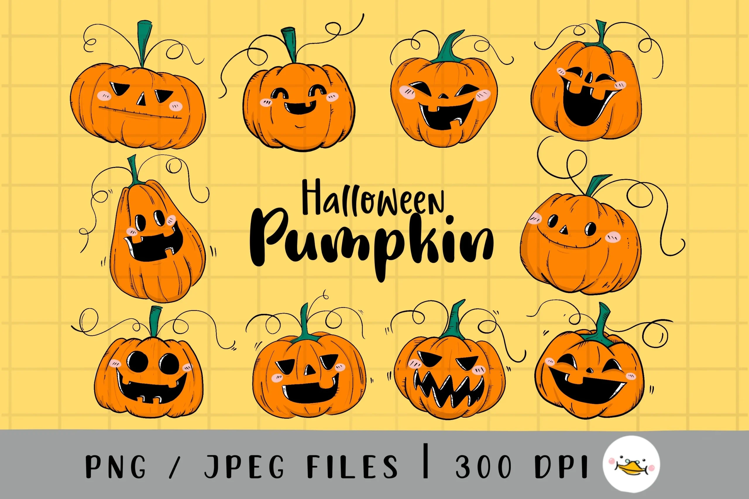 Horror Halloween Pumpkin Clipart featuring pumpkins and jack-o'-lantern faces