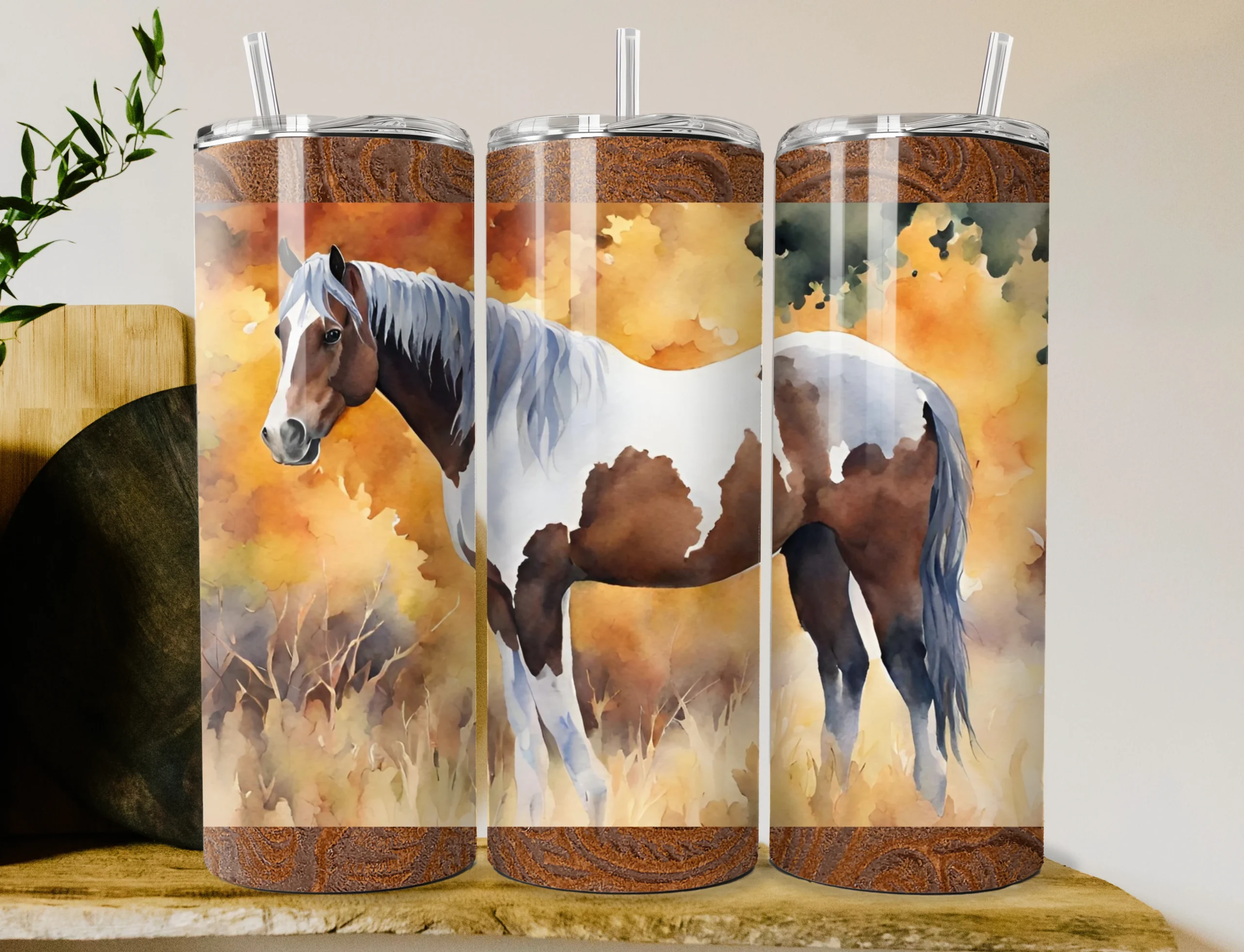Horse Tumbler Wrap Western Png featuring horse and pinto coat pattern