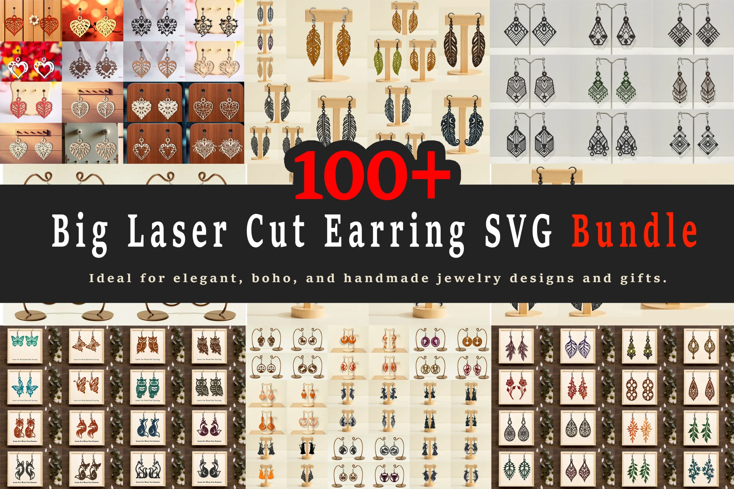 Huge Laser Cut Earrings SVG Bundle featuring earrings and leaf motifs