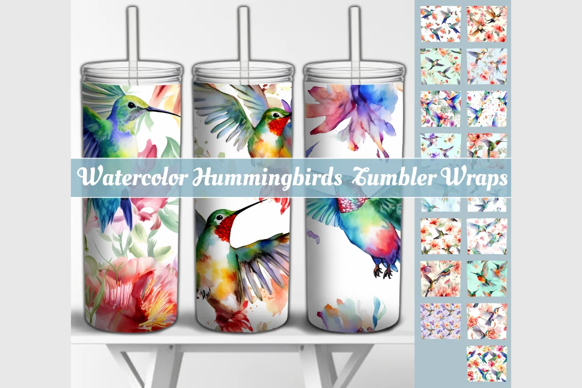 Hummingbird Tumbler Wraps Bundle featuring hummingbird and floral