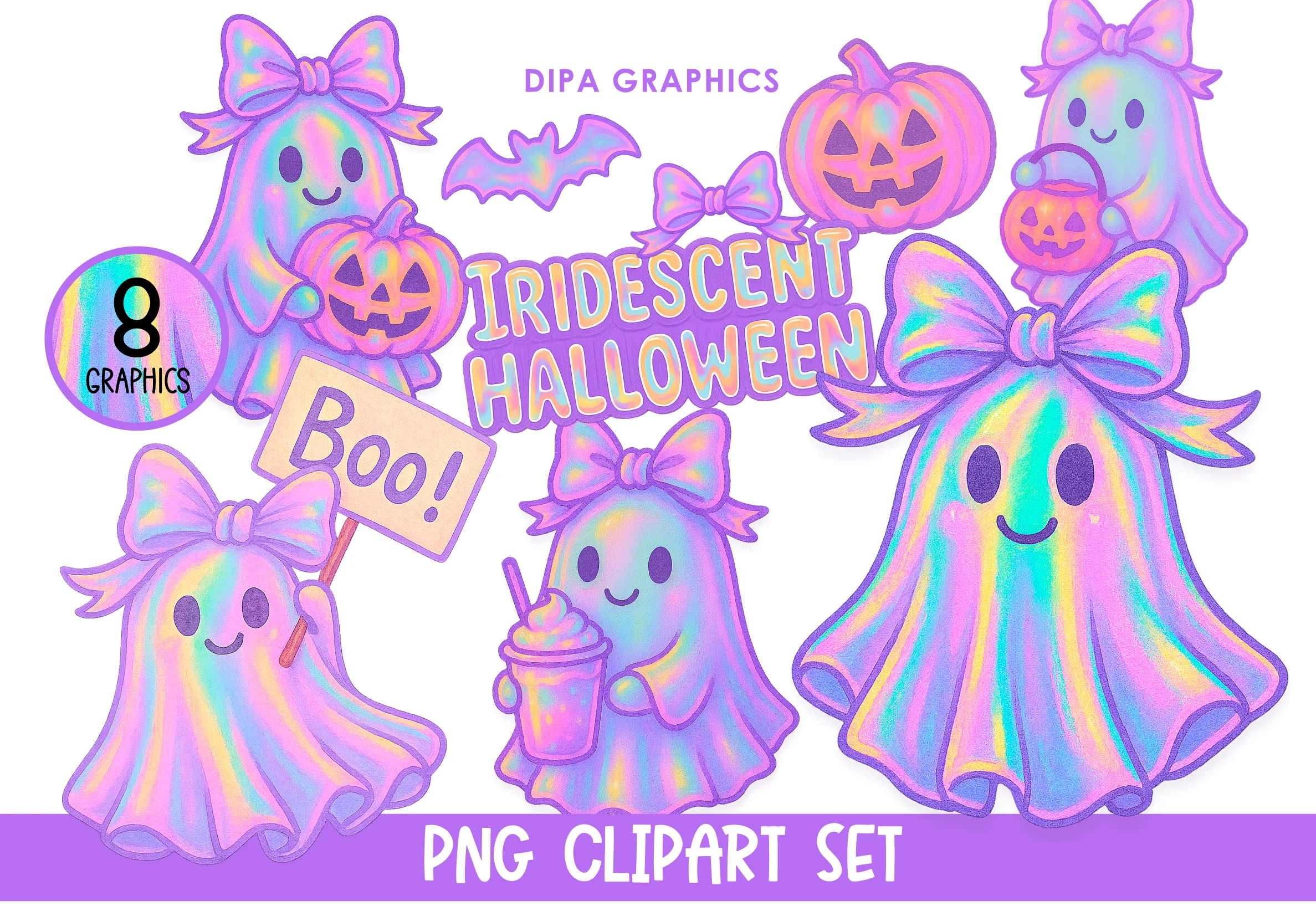 Iridescent Halloween Ghost Clipart clipart design preview