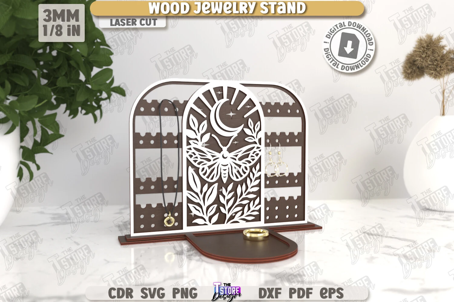Jewelry Display Laser Cut |Jewelry Stand preview showing laser-cut design with silhouette