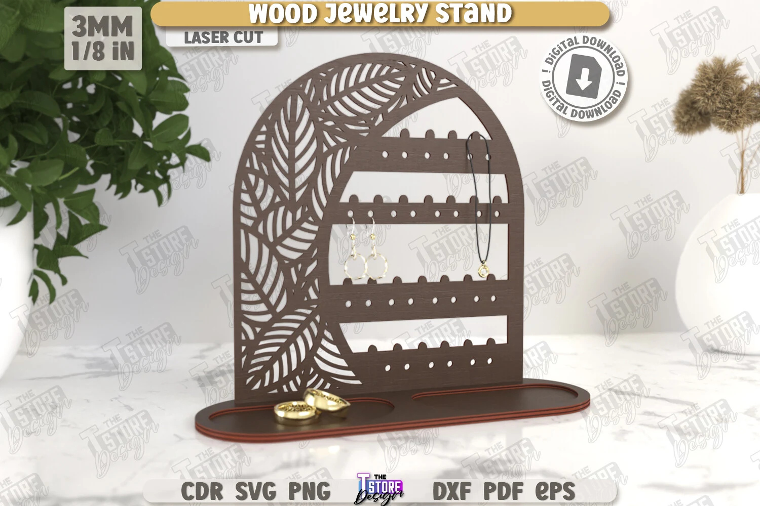 Jewelry Display Laser Cut |Jewelry Stand preview showing laser-cut design with silhouette