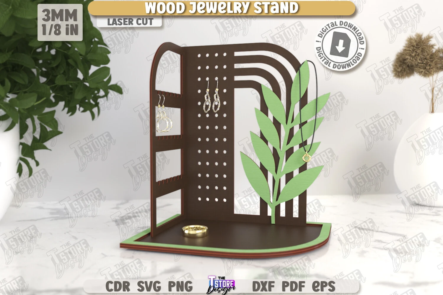 Jewelry Display Laser Cut |Jewelry Stand preview showing laser-cut design with silhouette