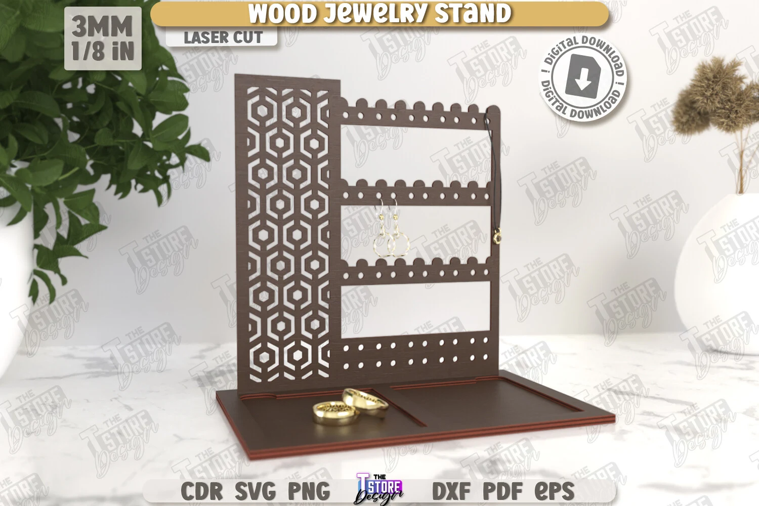 Jewelry Display Laser Cut |Jewelry Stand preview showing laser-cut design with silhouette