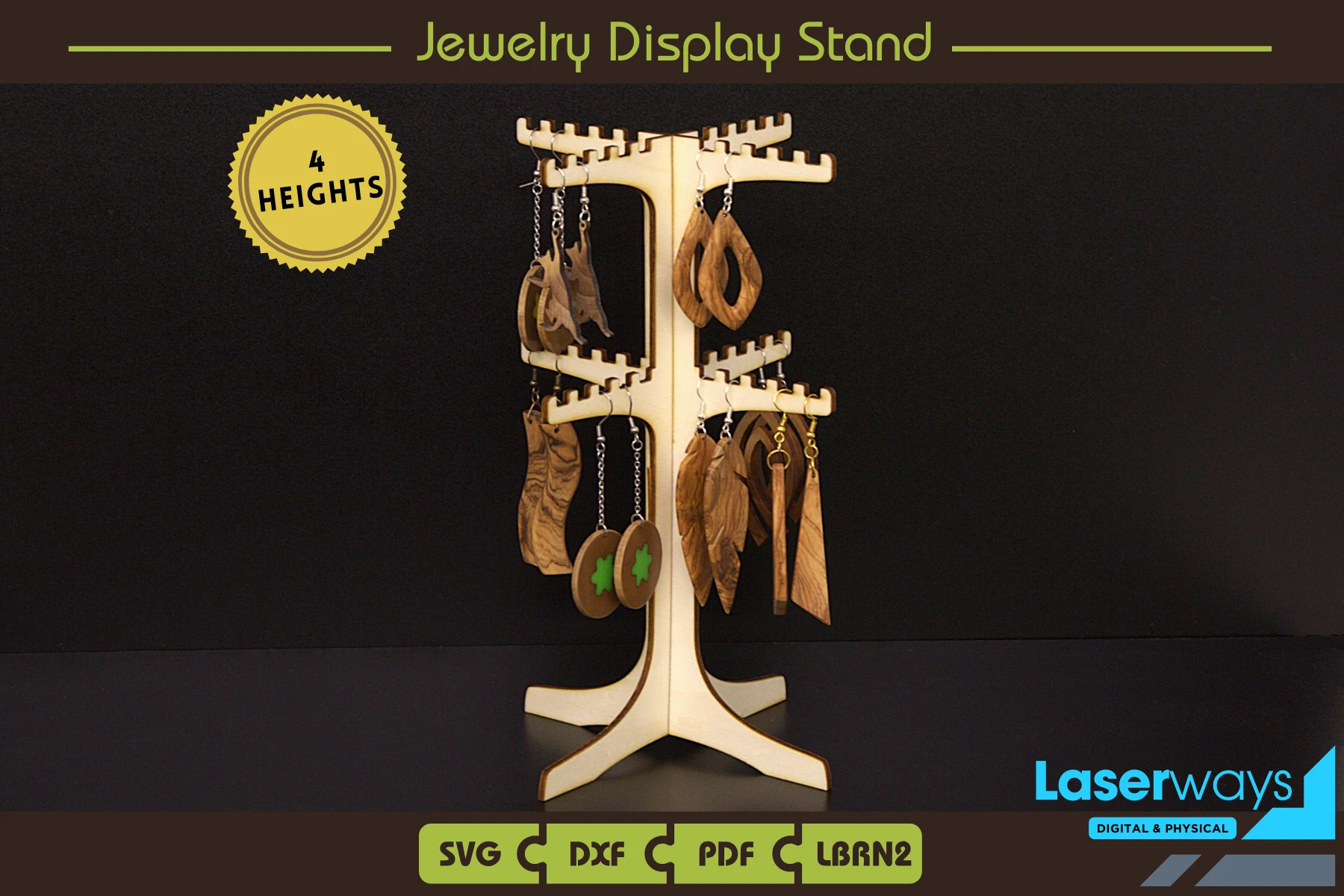 Jewelry Display Stand, 4 Differ. Heights preview showing laser-cut design with repeat-based layout