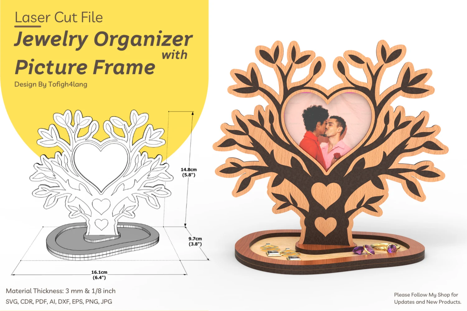 Jewelry Organizer | Laser Cut File | SVG preview showing laser-cut design with silhouette