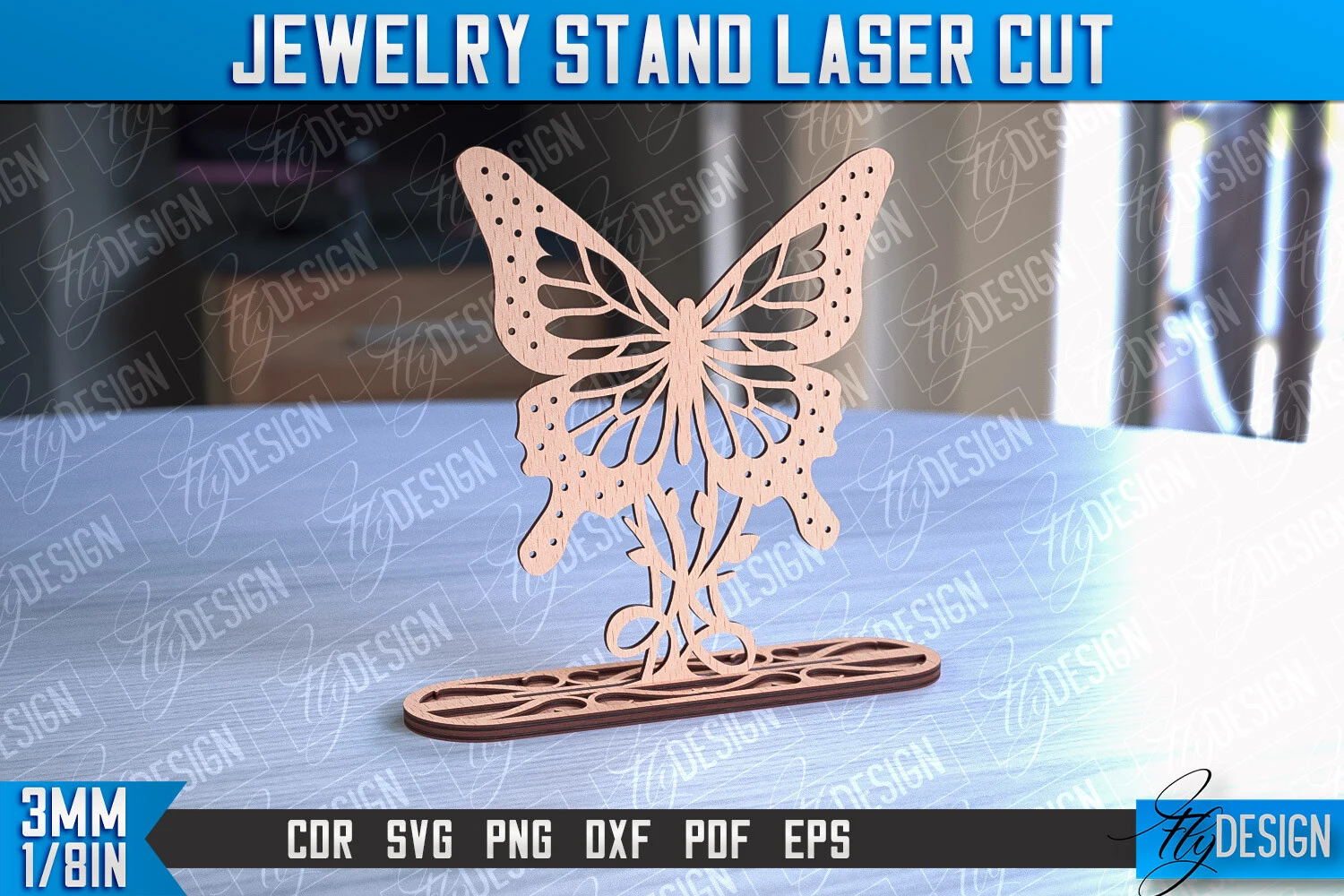 Jewelry Stand Laser Cut Design |CNC File preview showing laser-cut design with silhouette
