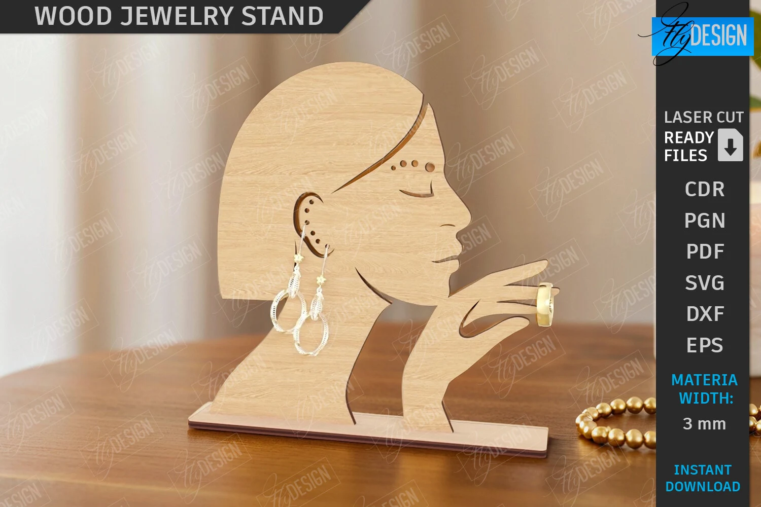 Jewelry Stand Laser Cut | Jewelry Holder preview showing laser-cut design with silhouette