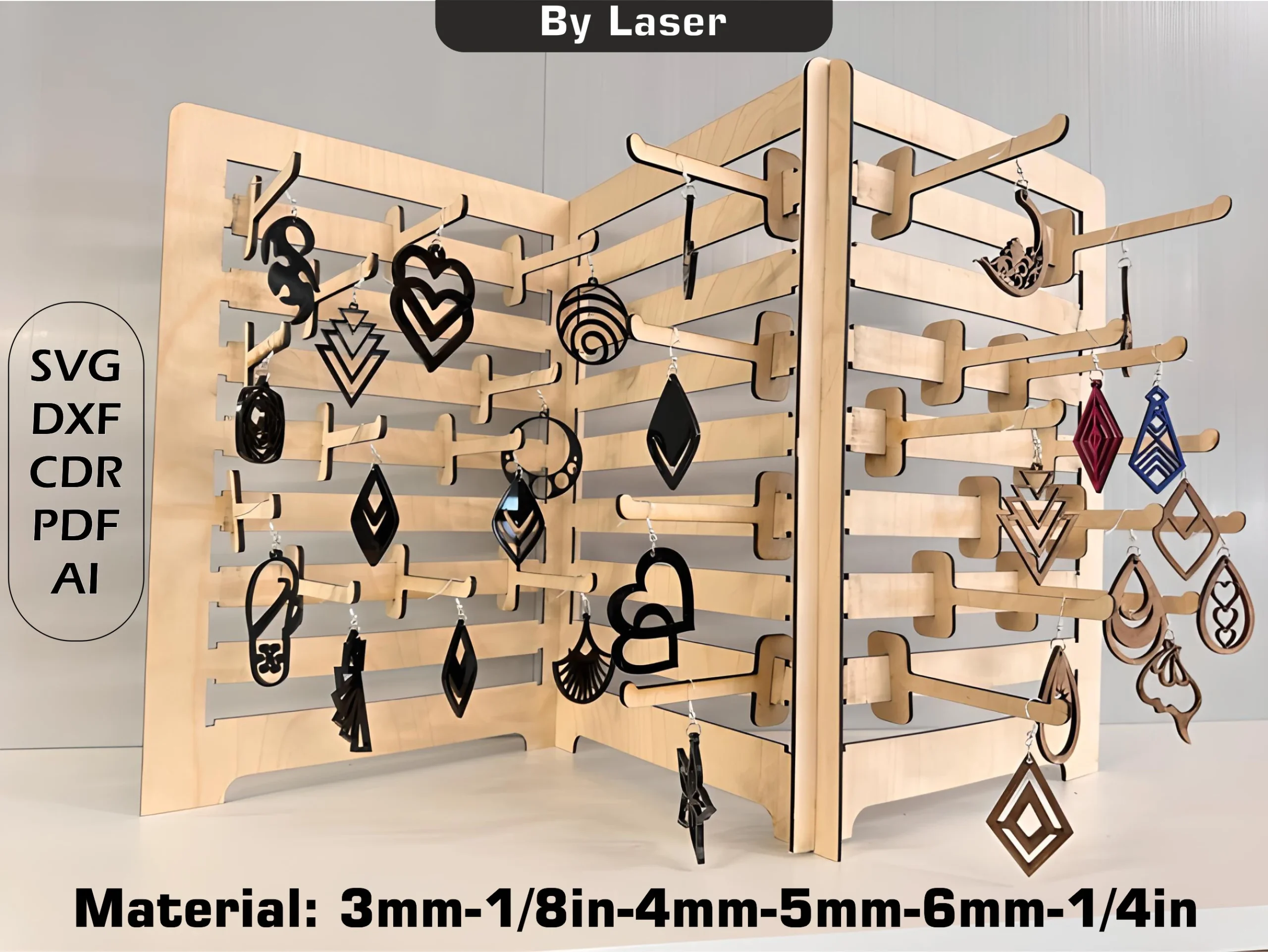 Keychains and Jewelry Stand Laser Cut preview showing laser-cut design with silhouette