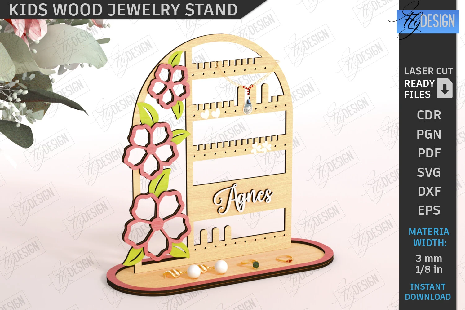 Kids Jewelry Stand Laser Cut|Accessories preview showing laser-cut design with friendly character styling