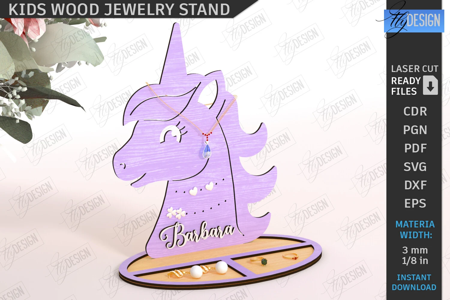 Kids Jewelry Stand Laser Cut | CNC File preview showing laser-cut design with friendly character styling
