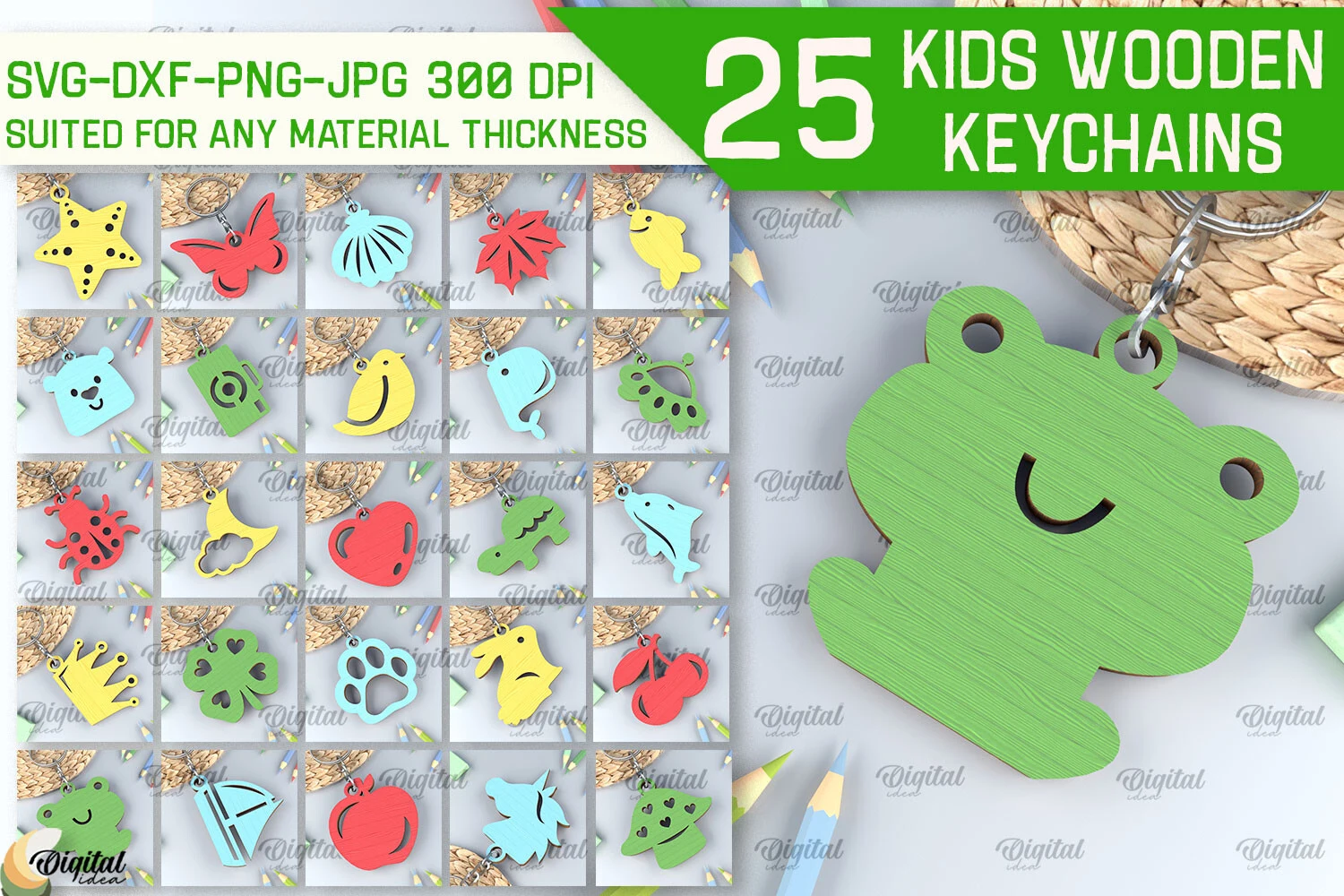 Kids Wooden Keychains Laser Cut featuring star and butterfly