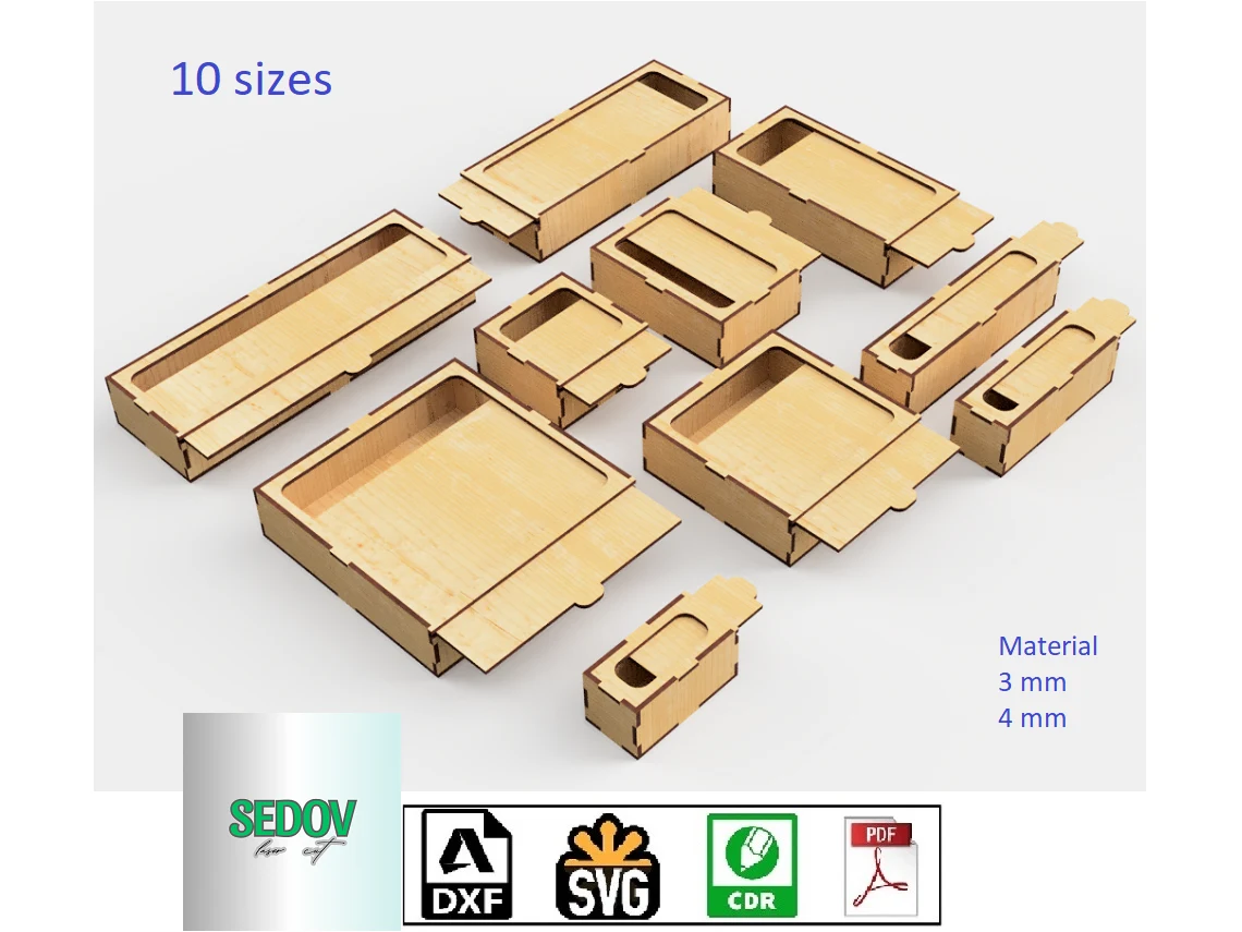 Laser Cut Boxes Set with Lid Slider Box featuring sliding lid boxes and storage containers