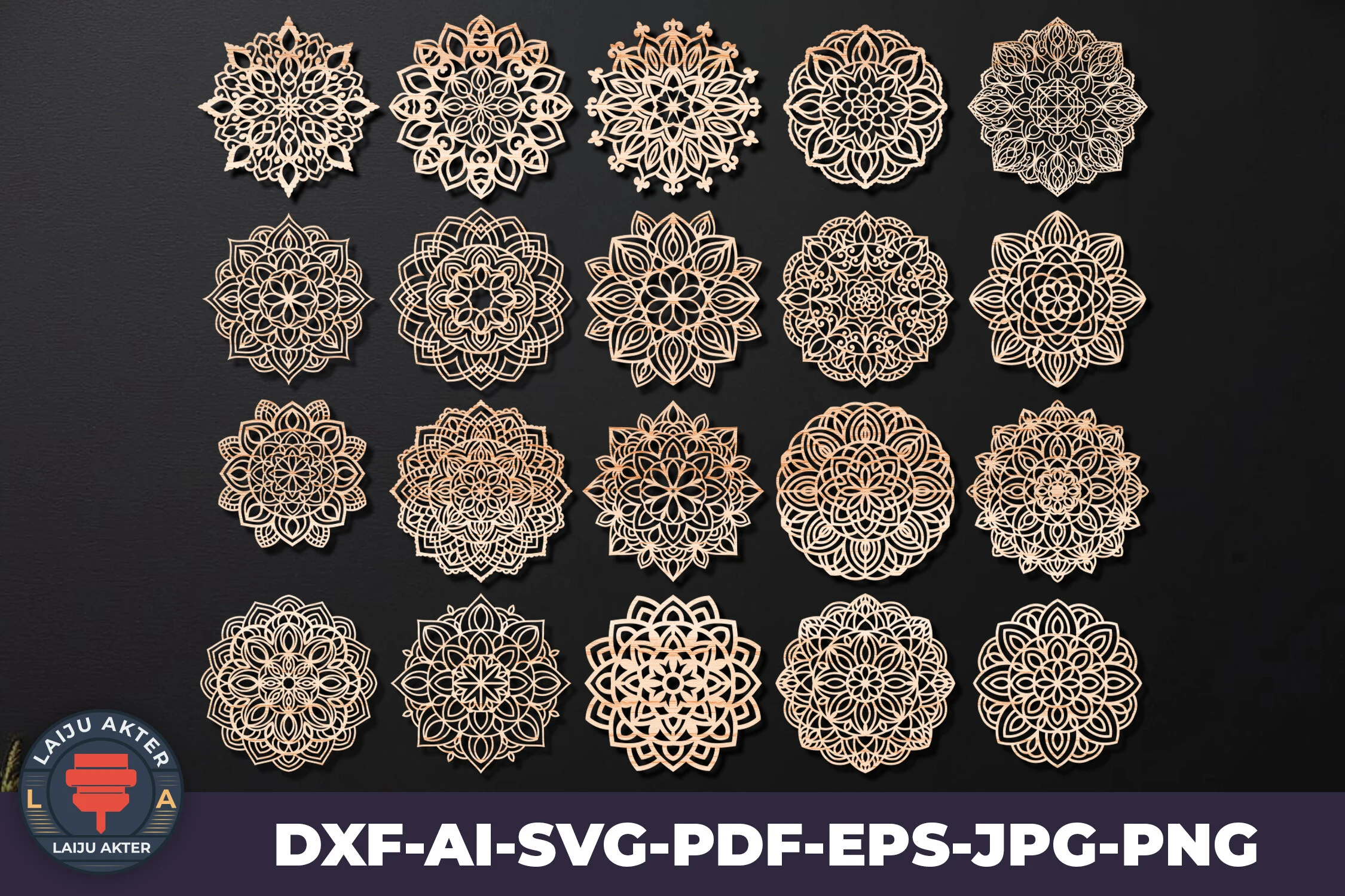 Laser Cut Coasters Bundle Mandala featuring mandalas and geometric floral patterns