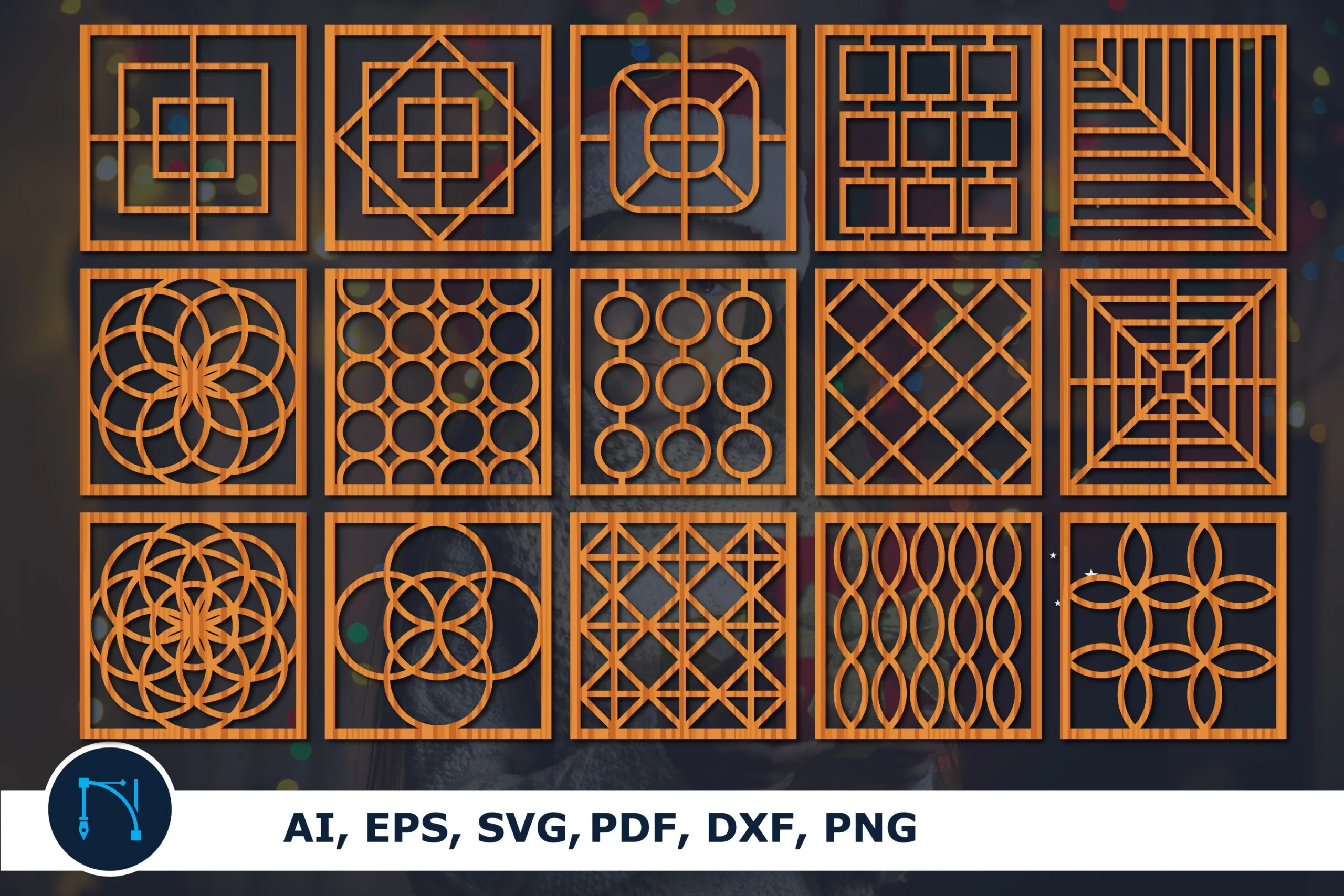 Laser Cut Coasters Grill SVG Bundle featuring geometric patterns and lattice screens