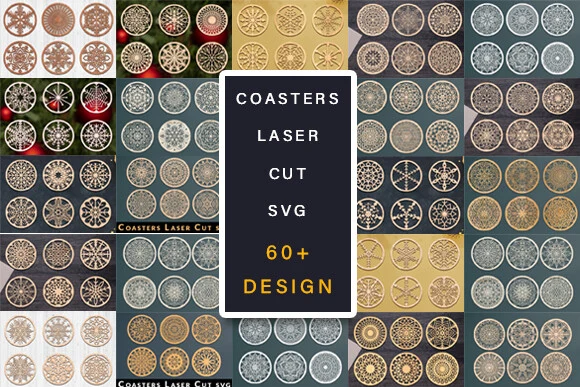 Laser Cut Coasters Svg Bundle featuring geometric mandalas and snowflake patterns
