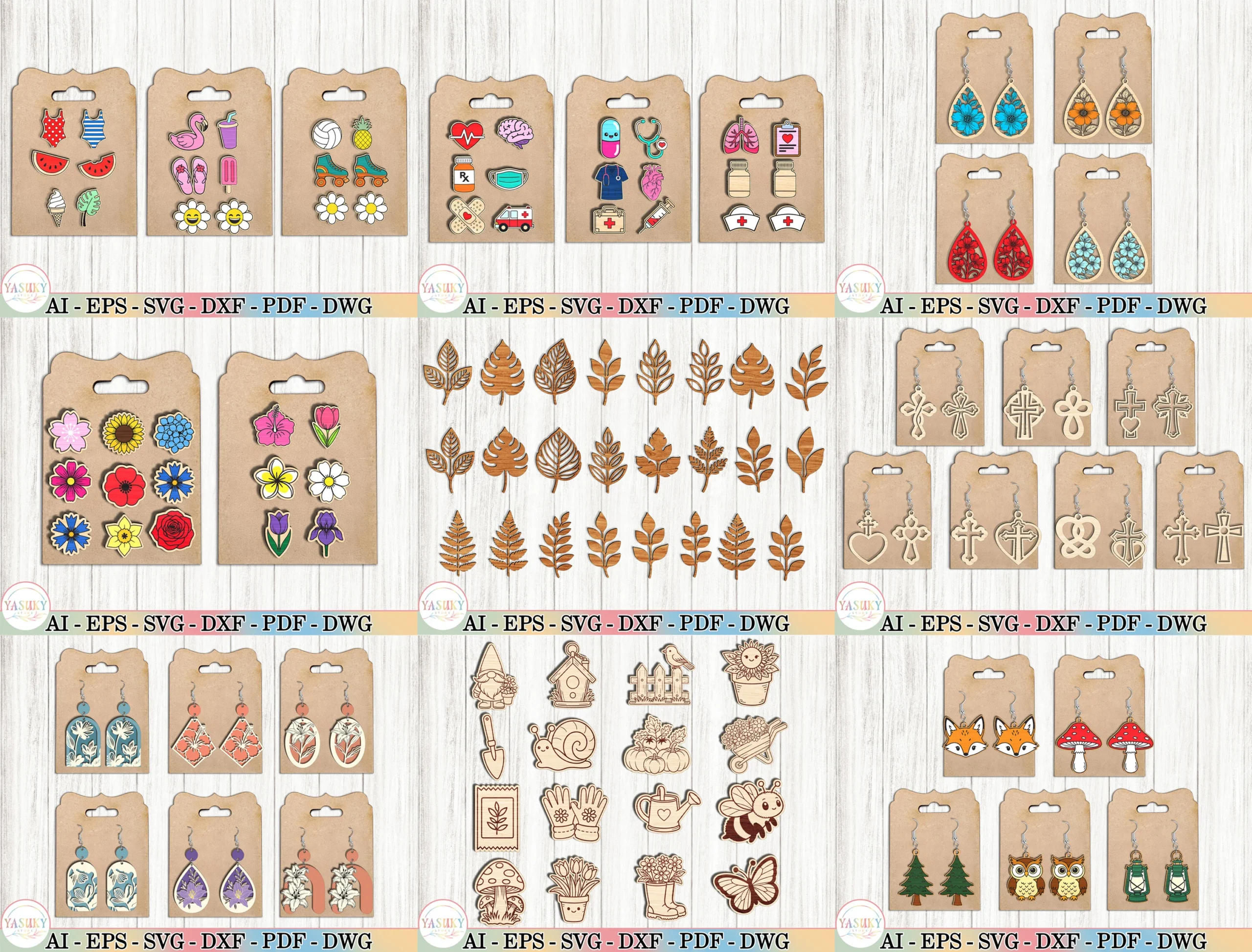 Laser Cut Earrings SVG Bundle featuring earrings and botanical elements