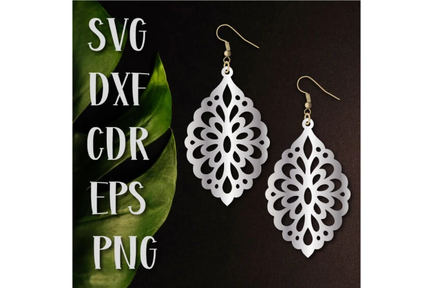 Laser Cut Earrings SVG with Pattern featuring earrings and ornamental filigree