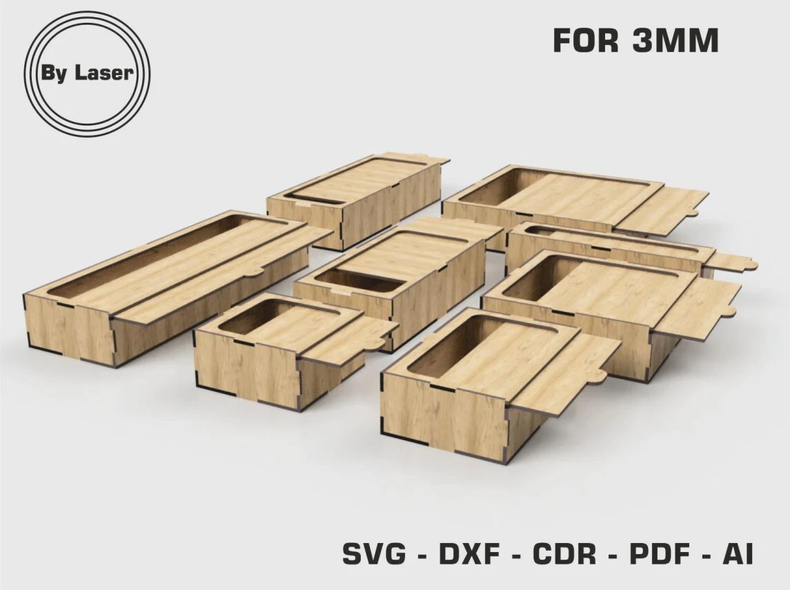 Laser Cut Files Boxes with Slide Lid featuring wooden storage boxes and sliding lid boxes