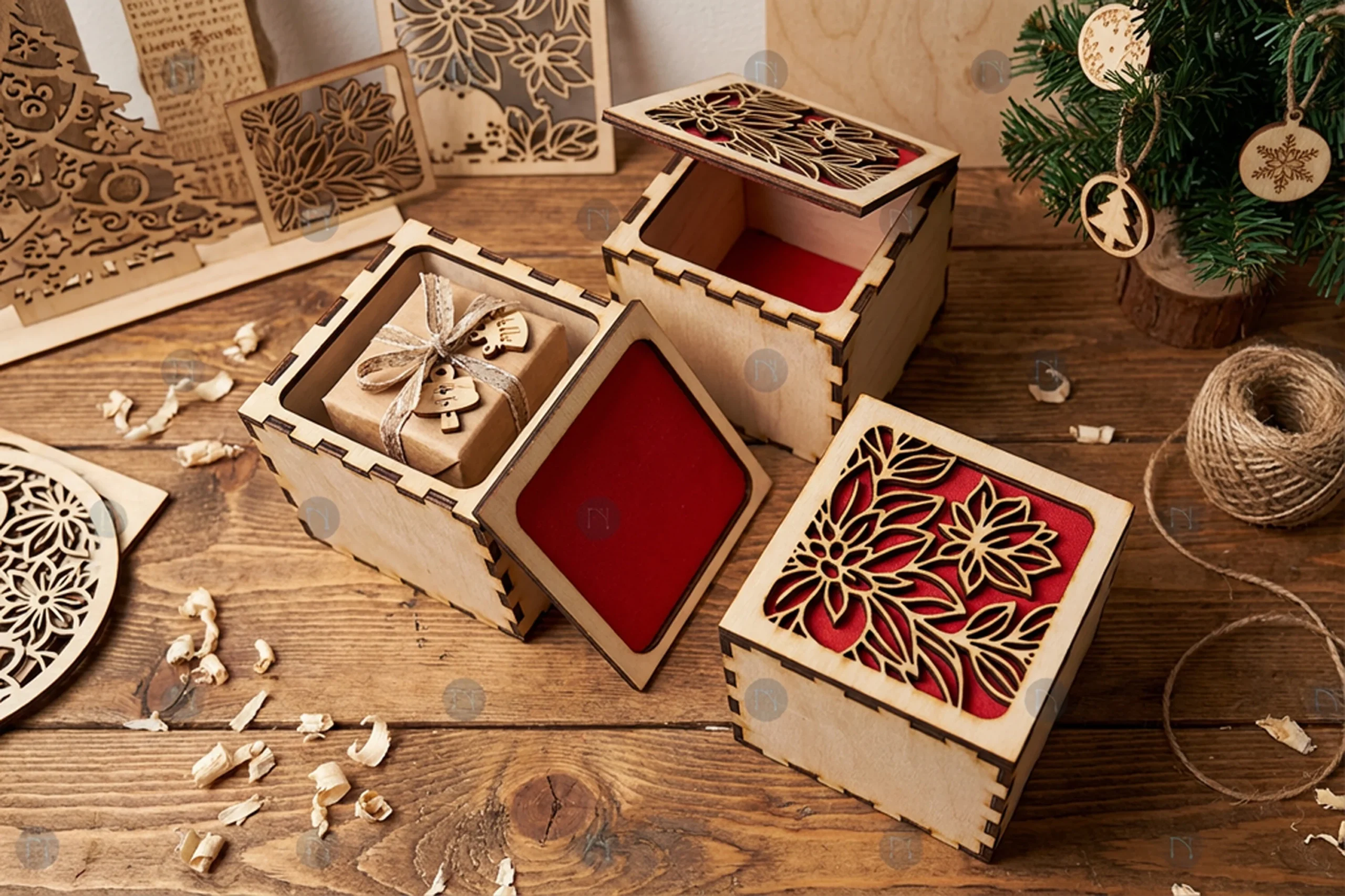 Laser Cut Gift Boxes SVG preview showing laser-cut design with layered depth