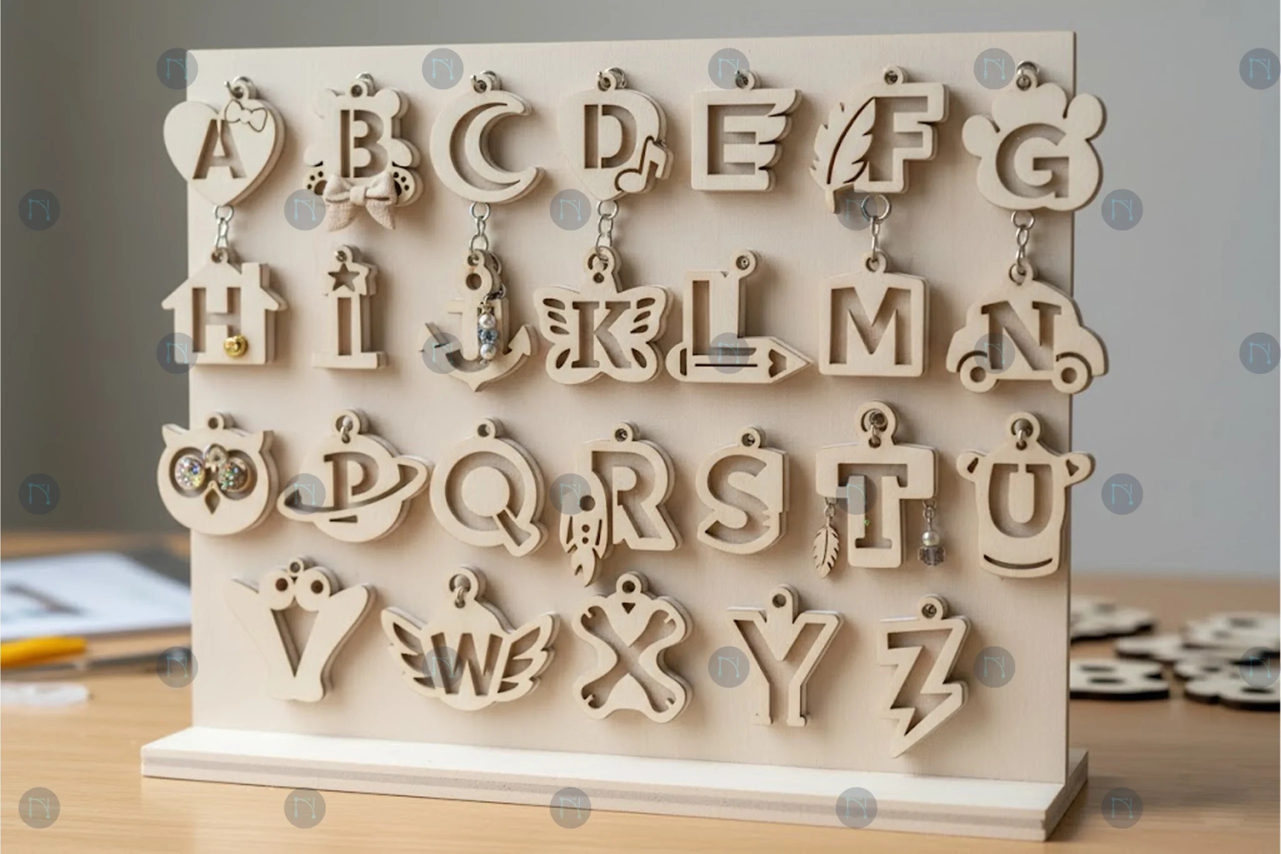 Laser Cut Initial Keychains SVG Bundle featuring alphabet and letters