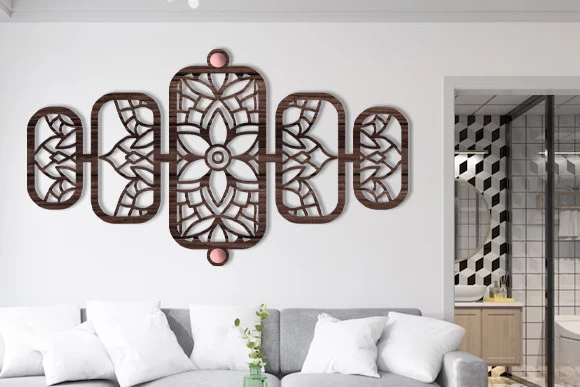 Laser Cut Wall Art Mandala Panel Svg featuring mandala and floral motif