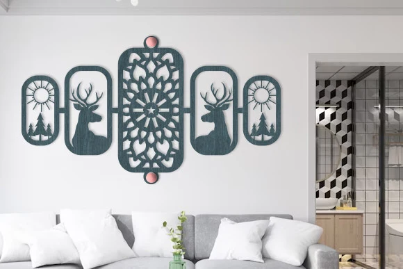 Laser Cut Wall Art Mandala Panel Svg featuring deer and mandala